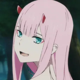 🌷 Zero Two Darling in the Franxx Anime, Zero Two, Darling in the Franxx, Cabelo rosa, Chifres, Fofo, Waifu telegram sticker