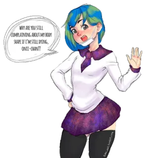 ⚰ WHY ARE YOU STILL
COMPLAINING ABOUT MY BODY
SHAPE IF I'M STILL DYING,
ONII-CHAN?? terra, planeta, anime, personagem, kawaii, máscara telegram sticker