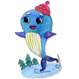🐳 baleine, hiver, patinage, mignon, animal, neige, dessin animé telegram sticker