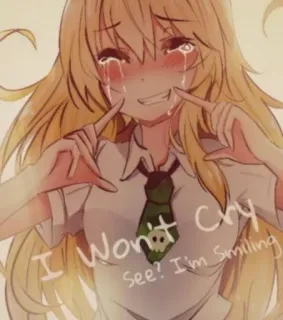 😂 I Won't Cry
See? I'm Smiling Аниме, Девушка, Плачущая, Улыбающаяся, Блондинка, Слезы, Эмоциональный, Иллюстрация telegram sticker