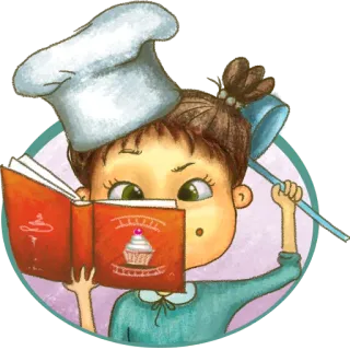 😕 pâtisserie, chef, livre de cuisine, cupcake, fille, cuisine whatsapp sticker