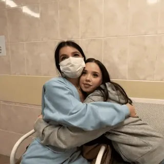 💓 two women, hugging, medical mask, indoor, friendship telegram sticker