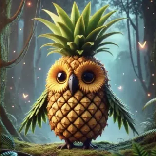 🤩 gufo, ananas, ibrido, fantasia, animale, uccello, frutta, natura telegram sticker