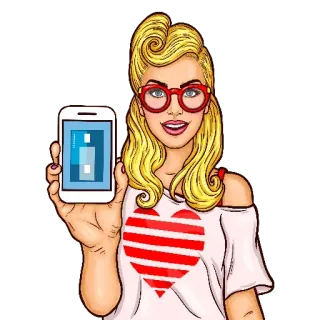 📱 Frau, blond, Brille, Herz, Handy, Cartoon, Aufkleber telegram sticker