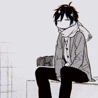 🖤 Anime, Manga, Schal, Sitzend, Verschlafen, Schwarze Haare telegram sticker