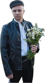 😜 hombre, flores, chaqueta, sombrero, ramo telegram sticker