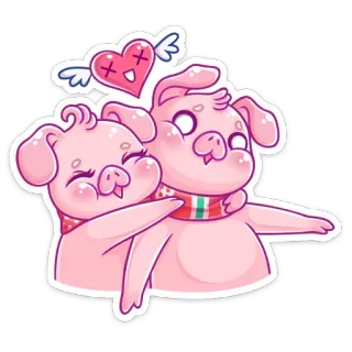 ❤️ cerdo, dibujo animado, animal, lindo, amor, corazón, bufanda, rosa telegram sticker