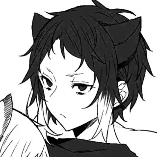 🐈‍⬛️ Anime, Manga, Orejas de gato, Neko, Retrato, Monocromo telegram sticker