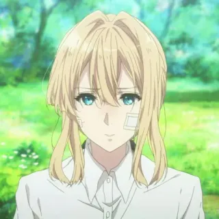 ✨ Violet Evergarden Anime, Personaggio, Ritratto, Ragazza, Seria, Capelli Biondi, Occhi Azzurri telegram sticker