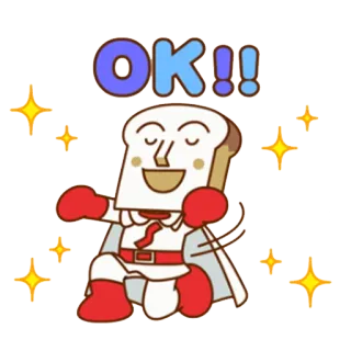 👌 OK!! roti, kartun, pahlawan super, kawaii, ok, semangat, berkilau, positif telegram sticker