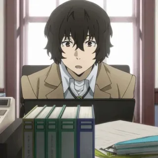✨ Dazai Osamu Bungo Stray Dogs อนิเมะ, Bungo Stray Dogs, ดาไซ โอซามุ, สำนักงาน, ตัวละคร, โต๊ะทำงาน telegram sticker