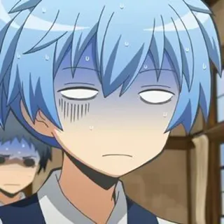 🦕 Nagisa Shiota Assassination Classroom anime, manga, facial expression, cartoon, sweat, blue hair telegram sticker