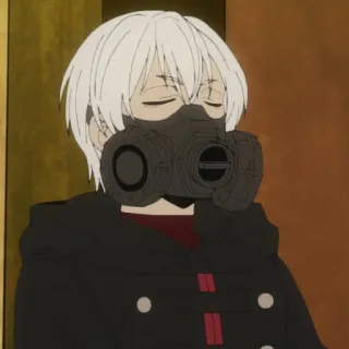 🤍 Anime, Karakter, Masker gas, Rambut putih, Mata tertutup telegram sticker
