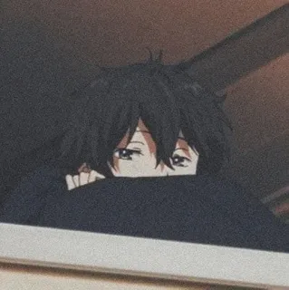 ➖ anime, boy, hiding, eyes, black hair telegram sticker