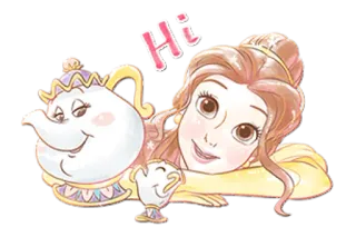 ✋ Belle Beauty and the Beast Hi disney, belle, beauty and the beast, cartoon, greeting, teapot, cup, cute telegram sticker
