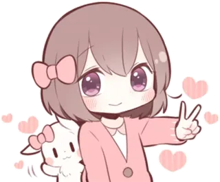 ✌ аниме, милый, каваий, девушка, сердце, мир, кролик telegram sticker
