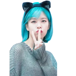 ✌️ wanita, rambut biru, simbol perdamaian, potret, imut, orang telegram sticker