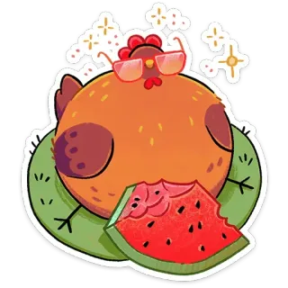 🍉 chicken, watermelon, sunglasses, summer, cartoon, cute, food, animal telegram sticker