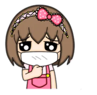 😷 girl, mask, kawaii, cartoon, sad, sick telegram sticker
