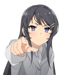 😤 Mai Sakurajima Rascal Does Not Dream of Bunny Girl Senpai Anime, Garota, Apontando, Morena, Uniforme escolar telegram sticker