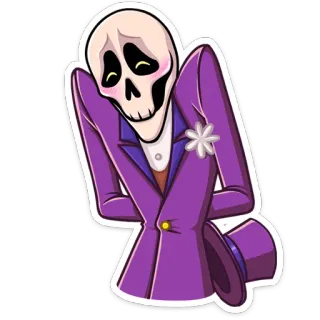 ☺️ 骸骨, 紫色のスーツ, 可愛い, 漫画, 骸骨キャラクター, ハロウィーン, アニメ telegram sticker