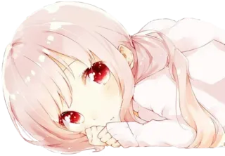 👀 anime, ragazza, carina, capelli rosa, occhi rossi, sdraiata telegram sticker