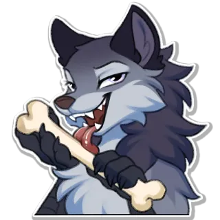 😛 wolf, animal, bone, cute, cartoon, furry telegram sticker