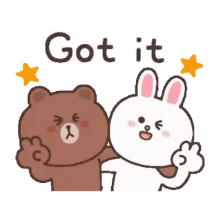 🐻 Got it carino, orso, coniglio, Line Friends, celebrazione, segno di pace whatsapp sticker