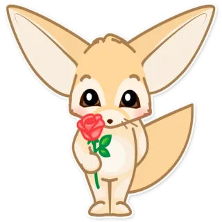 💐 fennec, animale, carino, rosa, fiore, kawaii, cartone animato telegram sticker
