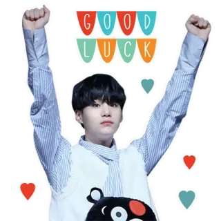 😃 Suga GOOD LUCK удачи, K-pop, айдол, Мин Юнги, милый whatsapp sticker