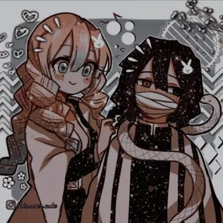 ❤️ Mitsuri Kanroji and Obanai Iguro Demon Slayer Anime, Kimetsu no Yaiba, Mitsuri Kanroji, Obanai Iguro, Imut, Fanart telegram sticker