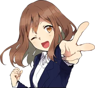 😉 Dziewczyna anime, Wskazująca, Szczęśliwa, Kawaii, Kreskówka, Brunetka telegram sticker