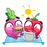 🍔 Erdbeere, Gemüse, Essen, Cartoon, lustig, Picknick, süß, rot telegram sticker
