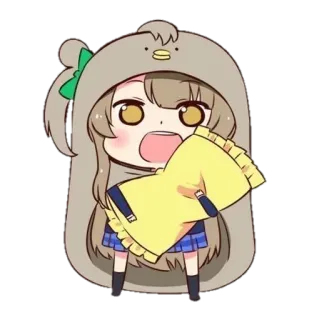 😱 Anime, Chibi, Słodkie, Kreskówka, Kaczka, Bluza z kapturem, Dziewczyna whatsapp sticker