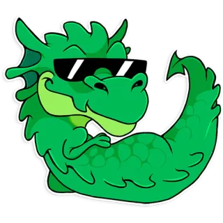 😎 dragão, desenho animado, animal, verde, legal, óculos de sol, adesivo telegram sticker