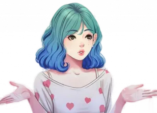 ☹️ Anime, Cô gái, Trái tim, tóc xanh, Kawaii, dễ thương whatsapp sticker