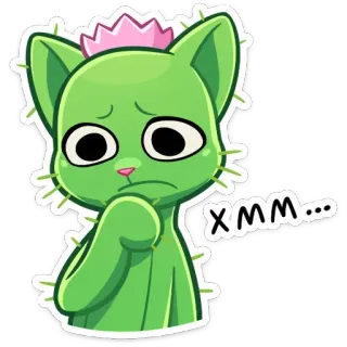🤔 xmm... chat, cactus, mignon, vert, pensif, animé telegram sticker
