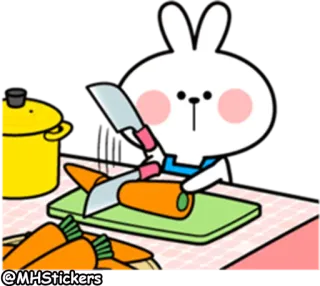 😒 @MHStickers กระต่าย, ทำอาหาร, แครอท, มีด, น่ารัก, การ์ตูน, อาหาร, ผัก telegram sticker