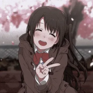 😇 anime, girl, peace sign, cute, cartoon, happy telegram sticker