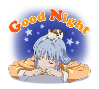 😪 Good Night anime, sen, kot, dobranoc, gwiazdy, kreskówka telegram sticker