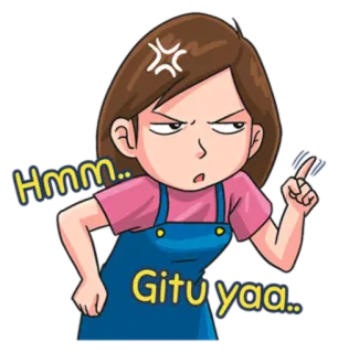 😑 Hmm.. Gitu yaa.. hoạt hình, cô gái, tức giận, nghi ngờ, hmm, gitu, yaa whatsapp sticker