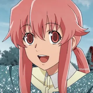 ✨ Yuno Gasai Mirai Nikki anime, yandere, pink hair, school uniform, girl telegram sticker