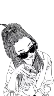 🍦 NO girl, sunglasses, drink, illustration, fashion whatsapp sticker