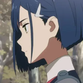 🐚 Ichigo Darling in the Franxx anime, character, ichigo, darling in the franxx, strawberry, blue hair, side profile telegram sticker
