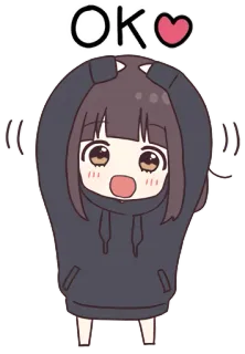 🆗 OK Dibujo animado, Anime, Lindo, Chica, OK, Corazón, Aprobación telegram sticker