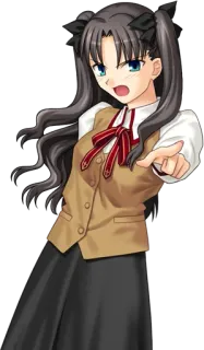 😡 Rin Tohsaka Fate/stay night Anime, Dibujos animados, Personaje, Chica, Lindo, Uniforme escolar, Morena whatsapp sticker