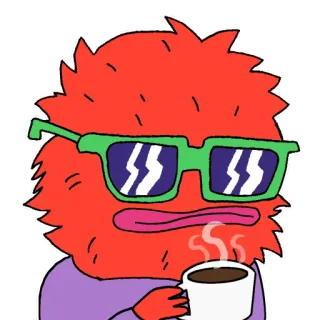 ☕️ Kreskówka, Potwór, Kawa, Fajne, Okulary, Czerwony, Puszysty telegram sticker