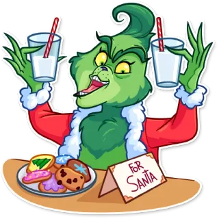😃 Grinch How the Grinch Stole Christmas FOR SANTA Grinch, Navidad, Santa Claus, galletas, leche, fiestas, dibujos animados whatsapp sticker