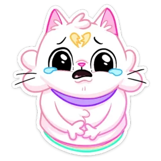 😢 кот, стикер, грустный, плачущий, разбитое сердце, радуга, милый, каваи telegram sticker