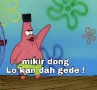 🤨 Patrick Star Spongebob Squarepants mikir dong
Lo kan dah gede ! แพทริค, สพันจ์บ็อบ, การ์ตูน, ดาว telegram sticker
